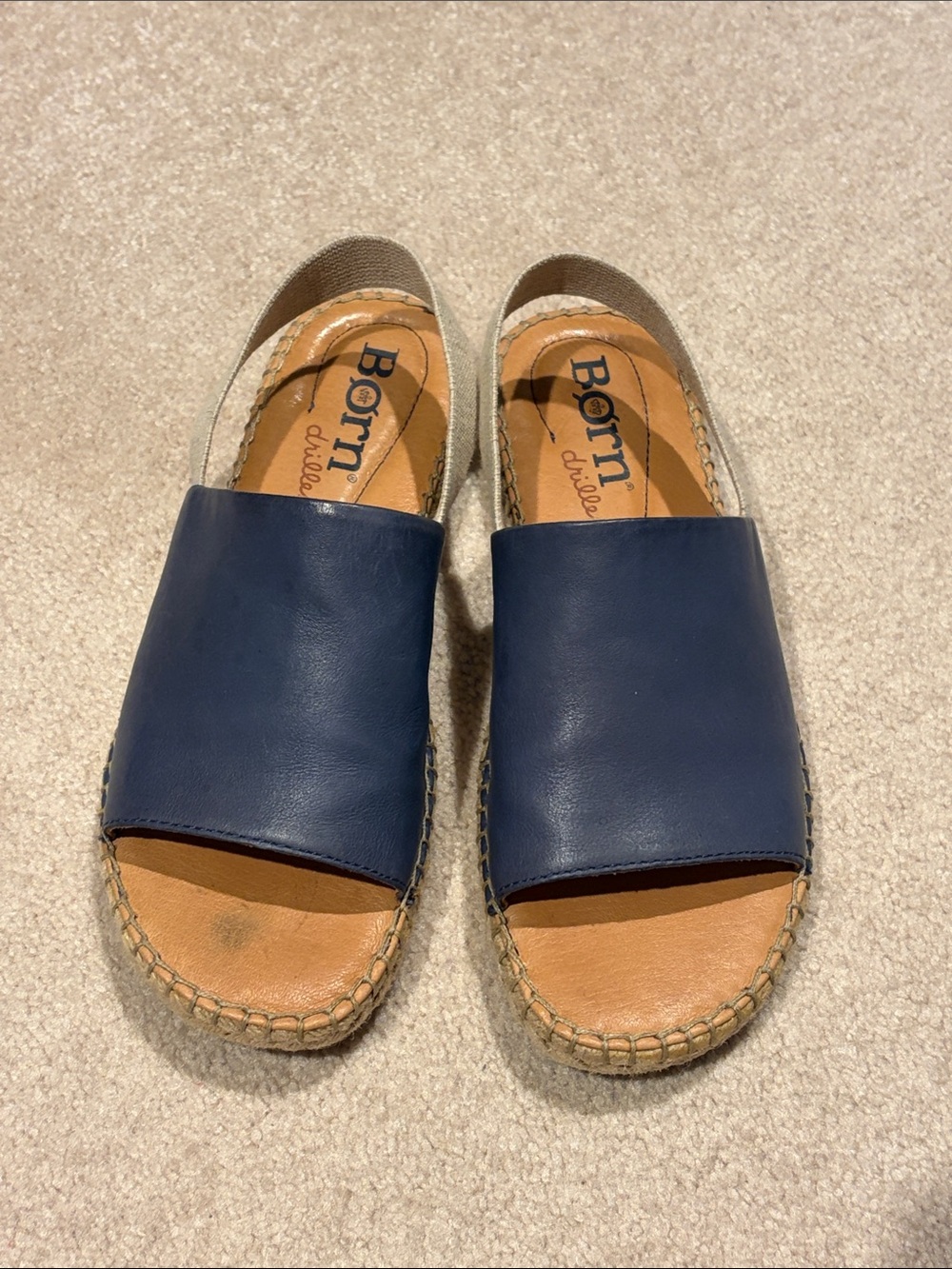 Born Navy Leather Espadrille Slide Sandals